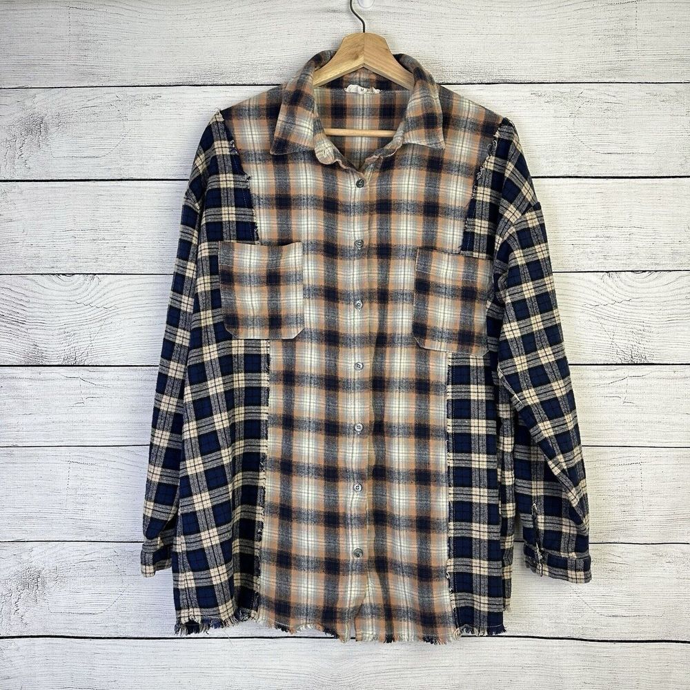 ENTRO Anthropologie Plaid Long Sleeve Flannel Shirt Womens Size Medium Casual‎